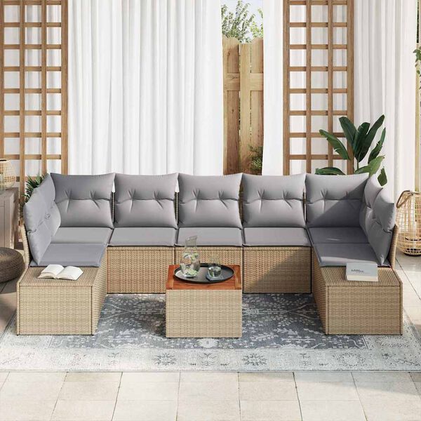 vidaXL Gartensofa-set mit Kissen 8 pcs Beige Poly-Rattan