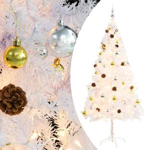 vidaXL K&uuml;nstlicher Weihnachtsbaum mit Beleuchtung & Kugeln Wei&szlig; 180 cm
