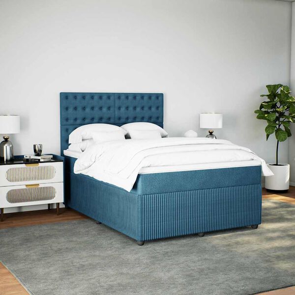 vidaXL Boxspringbett mit Matratze Dunkelblau 160x200 cm Samt