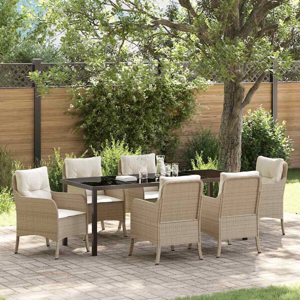 vidaXL Garten Essgruppe mit Kissen 7 pcs Beige Poly-Rattan