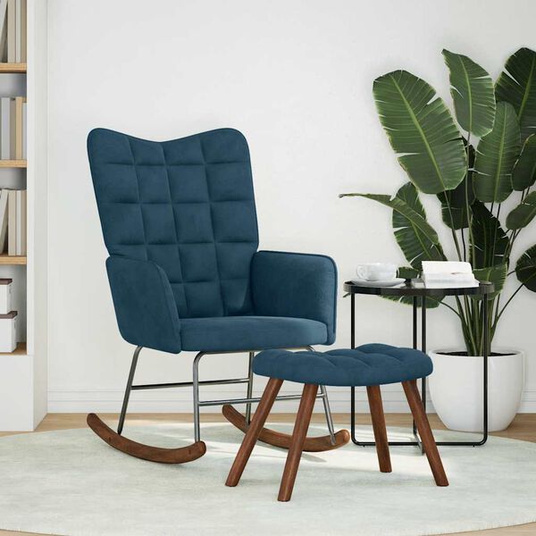 vidaXL Schaukelstuhl mit Hocker Blauer Samt