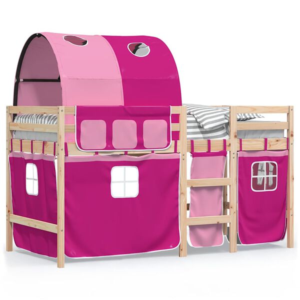 vidaXL Kinderhochbett mit Tunnel Rosa 90x190 cm Massivholz Kiefer