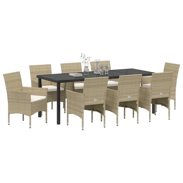 vidaXL Garten Essgruppe mit Kissen 9 pcs Beige Poly-Rattan