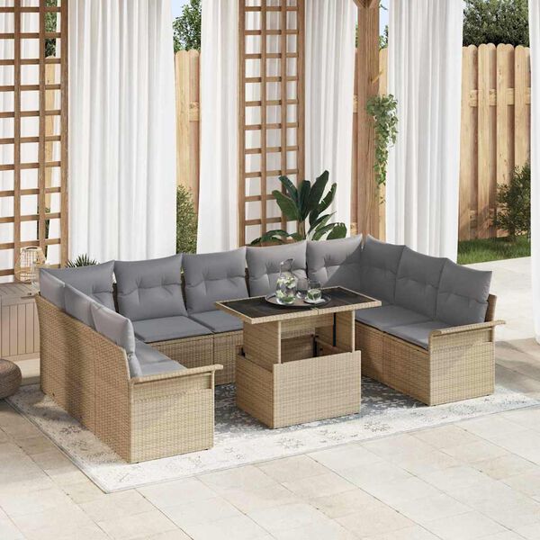 vidaXL Sofa Set mit Kissen 10 pcs Beige Poly-Rattan