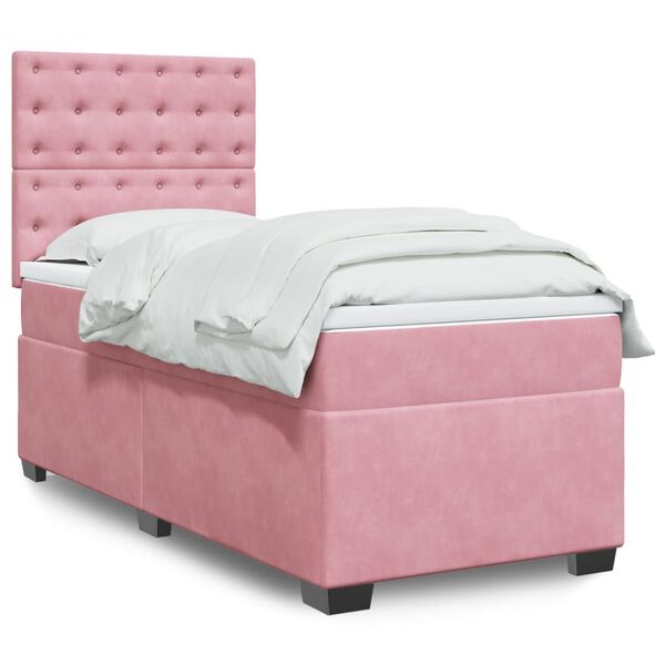 vidaXL Boxspringbett mit Matratze Rosa 90x200 cm Samt