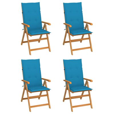 vidaXL Gartenstühle 4 Stk. mit Blauen Kissen Massivholz Teak