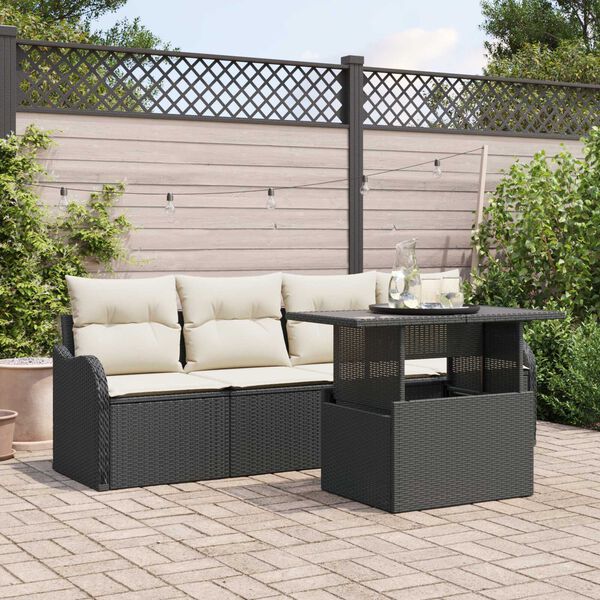 vidaXL Sofa Set mit Kissen 5 pcs Schwarz Poly-Rattan