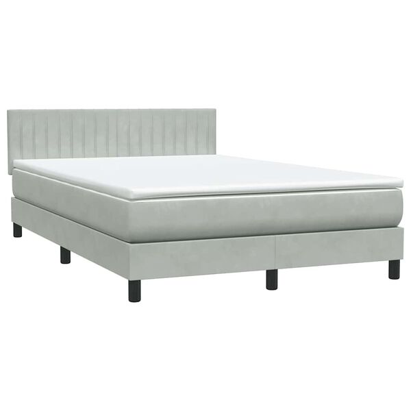 vidaXL Boxspringbett mit Matratze Hellgrau 160x220 cm Samt