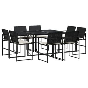 vidaXL 9-tlg. Garten-Essgruppe mit Kissen Schwarz Poly Rattan