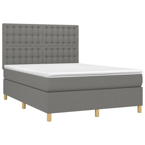 vidaXL Boxspringbett mit Matratze & LED Dunkelgrau 140x190 cm Stoff