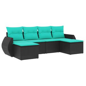vidaXL 6-teiliges Gartensofa-Set mit Kissen, schwarzes Polyrattan