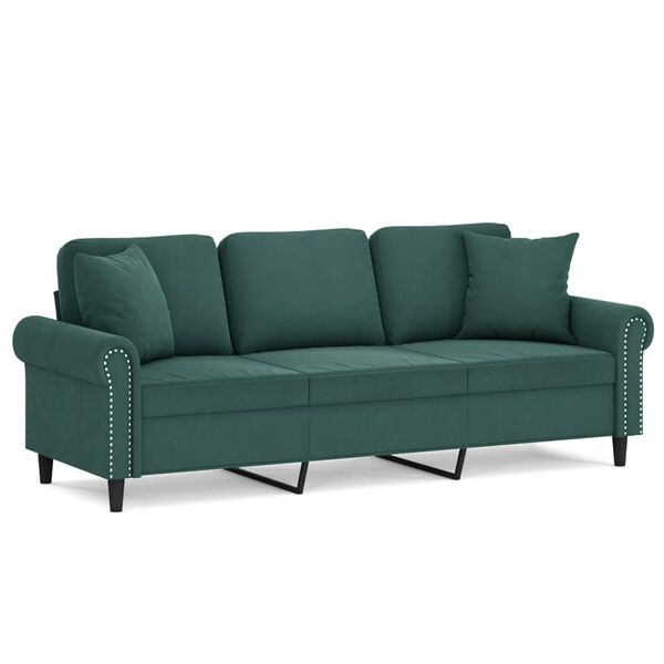 vidaXL 3-Sitzer-Sofa mit Zierkissen Dunkelgr&uuml;n 180 cm Samt