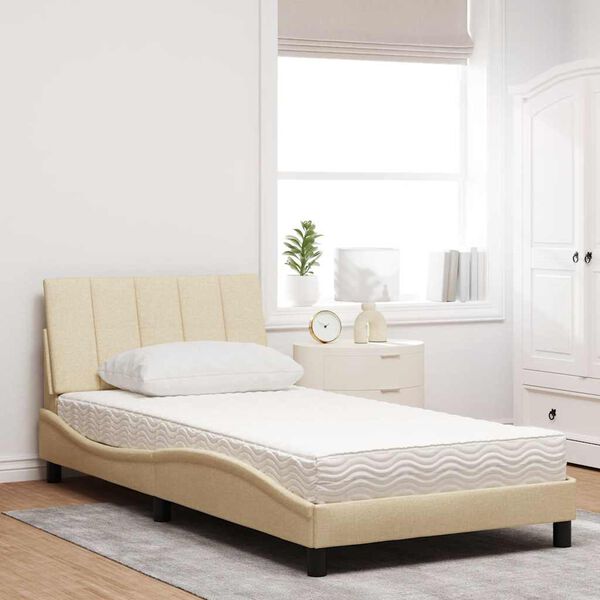 vidaXL Bett mit Matratze "Hanko" Creme 100x200 cm Stoff