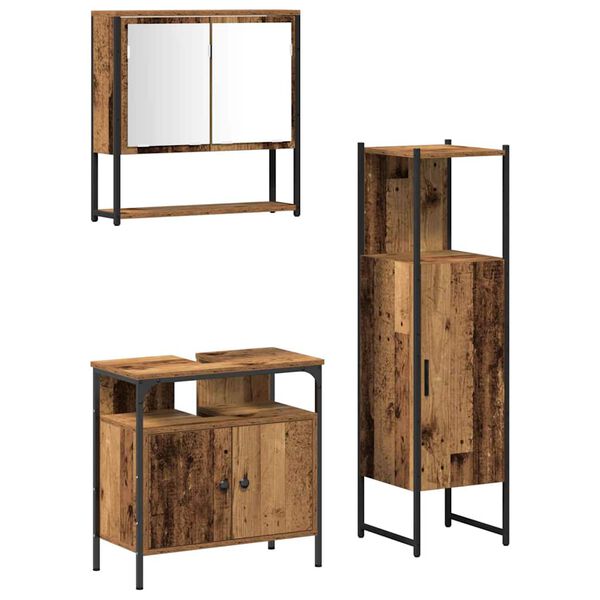 vidaXL Badezimmerm&ouml;bel-Set mit Regal mit T&uuml;r 3 pcs Braun Holzwerkstoff