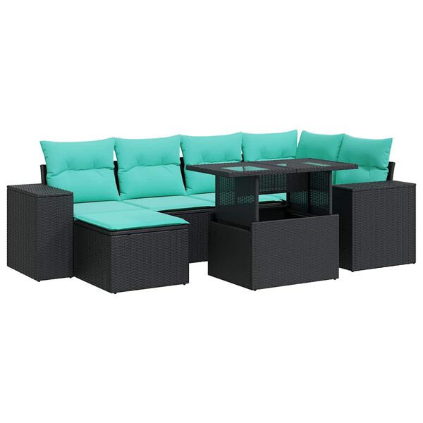 vidaXL 9-tlg. Garten-Sofagarnitur mit Kissen Schwarz Poly Rattan