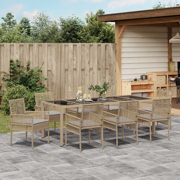 vidaXL Garten Essgruppe 9 pcs Beige Poly-Rattan