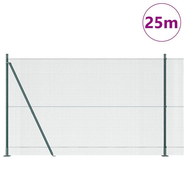 vidaXL Zaunpfosten Gr&uuml;n 25 x 1,6 m (12 x 12 mm Netz) Stahl und PVC