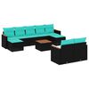 vidaXL 10-teiliges Gartensofa-Set mit Kissen, schwarzes Polyrattan