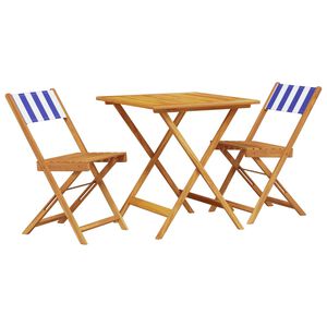 vidaXL 3-tlg. Bistro-Set Blau und Wei&szlig; Stoff und Massivholz