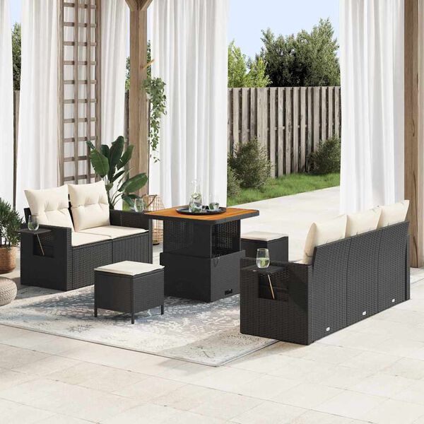 vidaXL Gartensofa-set mit Kissen 10 pcs Schwarz und Creme Poly-Rattan