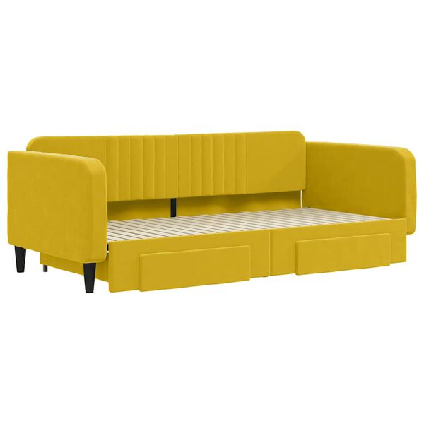 vidaXL Tagesbett Ausziehbar mit Schubladen Gelb 100x200 cm Samt
