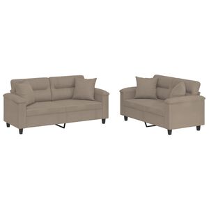 vidaXL 2-tlg. Sofagarnitur mit Kissen Taupe Mikrofasergewebe