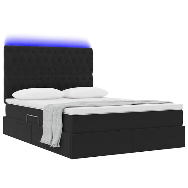 vidaXL Bett mit Stauraum und LED mit LED Schwarz 140 x 200 cm Samt