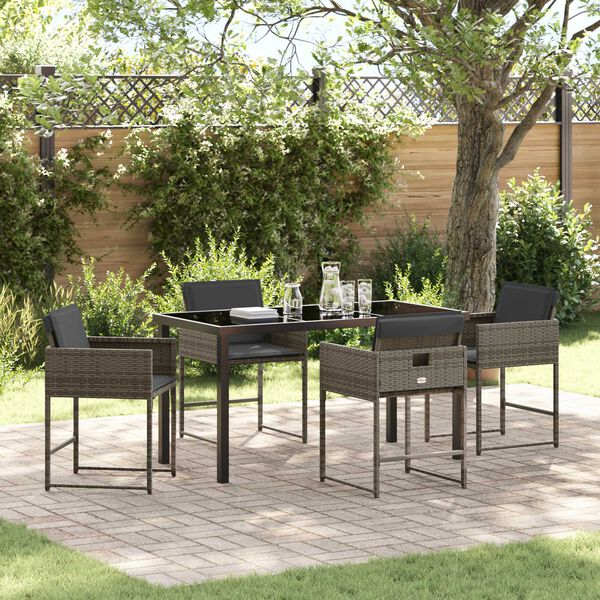 vidaXL Garten Essgruppe mit Kissen 5 pcs Grau Poly-Rattan