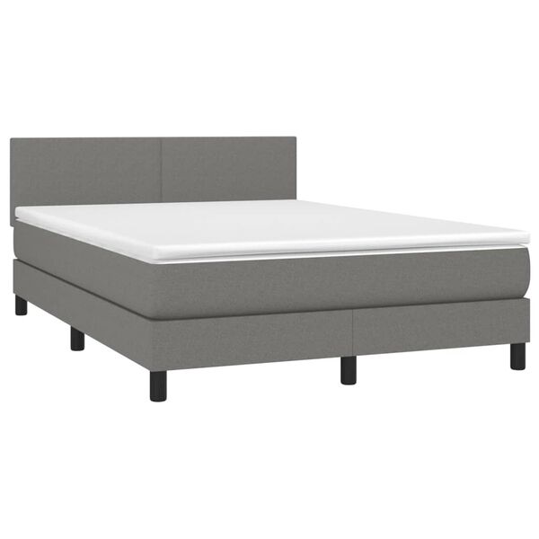vidaXL Boxspringbett mit Matratze & LED Dunkelgrau 140x190 cm Stoff