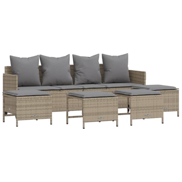 vidaXL 5-tlg. Garten-Sofagarnitur mit Kissen Beige Poly Rattan
