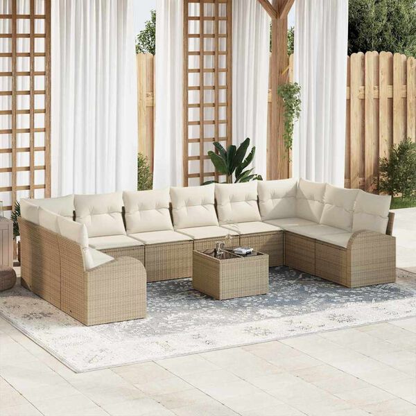 vidaXL Sofa Set mit Kissen 11 pcs Beige Polyrattan