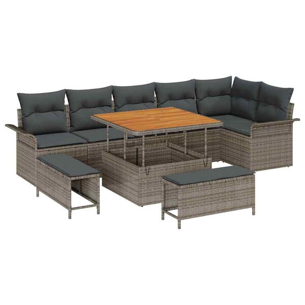 vidaXL Garten-Sofa-Set mit Kissen mit Speicher mit Kissen 9 pcs Grau