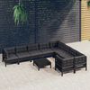 vidaXL 10-tlg. Garten-Lounge-Set mit Kissen Schwarz Kiefernholz