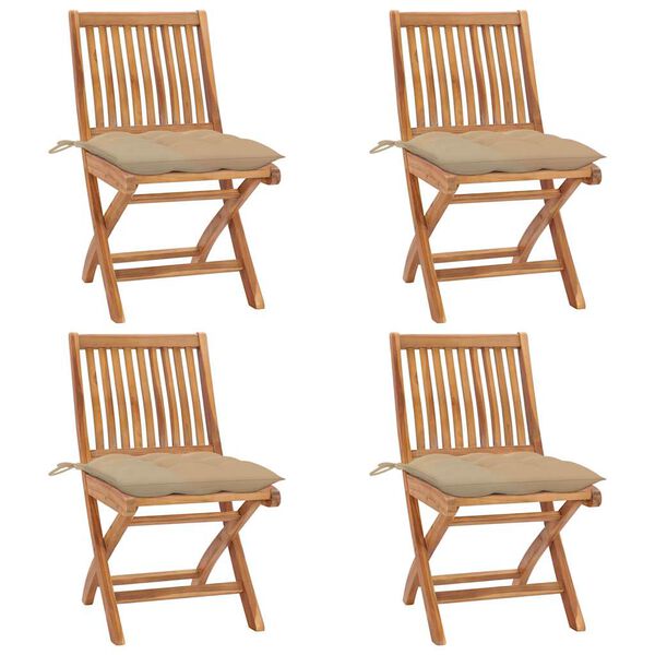 vidaXL Klappbare Gartenst&uuml;hle mit Kissen 4 Stk. Massivholz Teak