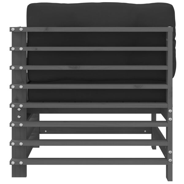 vidaXL Ecksofa mit Kissen Grau Massivholz Kiefer