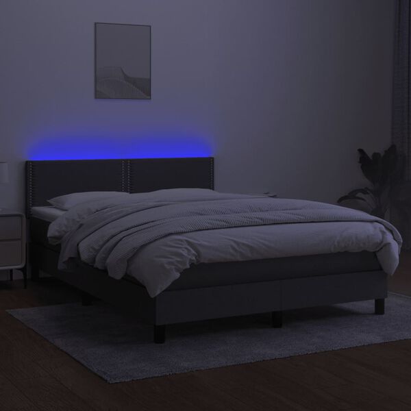 vidaXL Boxspringbett mit Matratze & LED Dunkelgrau 140x200 cm Stoff