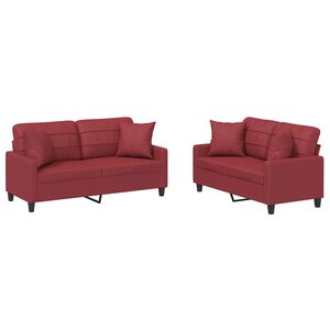 vidaXL 2-tlg. Sofagarnitur mit Kissen Weinrot Kunstleder