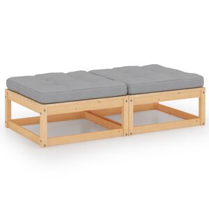 vidaXL Garten-Fu&szlig;hocker mit Kissen 2 Stk. Massivholz Kiefer