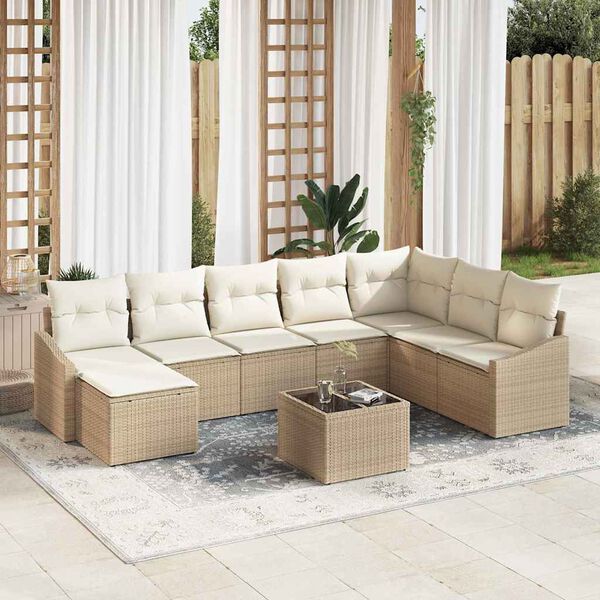 vidaXL Gartensofa-set mit Kissen 8 pcs Beige und Creme Poly-Rattan