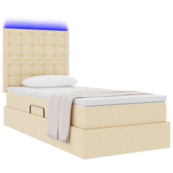 vidaXL Bett mit Stauraum und LED mit LED Creme 90 x 190 cm Polyester