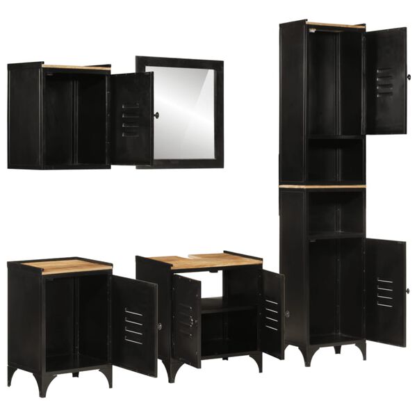 vidaXL 5-tlg. Badm&ouml;bel-Set Eisen und Massivholz Mango