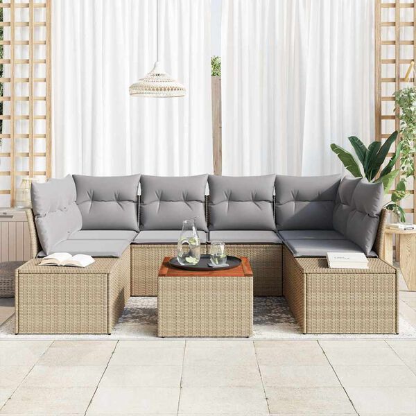 vidaXL Gartensofa-set mit Kissen 7 pcs Beige Poly-Rattan