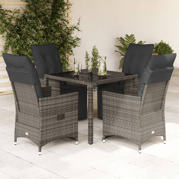vidaXL 5-tlg. Garten-Bistro-Set mit Kissen Grau Poly Rattan
