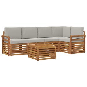 vidaXL Ecksofa Set 6 pcs Nat&uuml;rlich und Hellgrau Massivholz Akazie