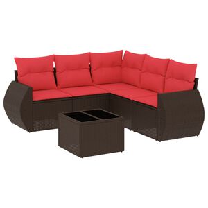 vidaXL 6-teiliges Gartensofa-Set mit Kissen, braun, Polyrattan
