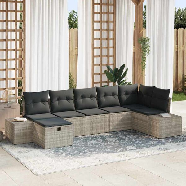 vidaXL Gartensofa-set mit Kissen 7 pcs Hellgrau Poly-Rattan