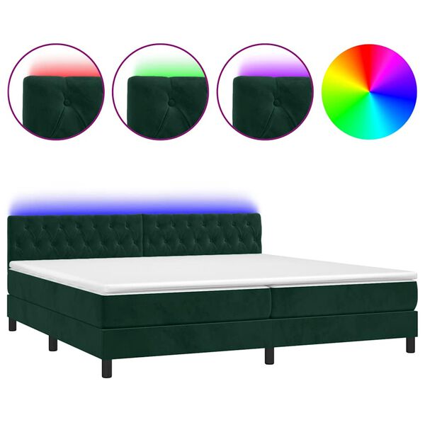 vidaXL Boxspringbett mit Matratze & LED Dunkelgr&uuml;n 200x200 cm Samt