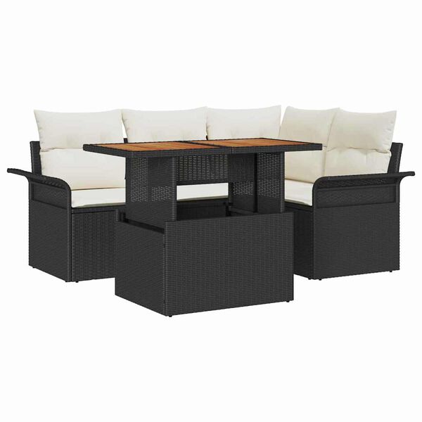 vidaXL Garten-Sofa-Set mit Kissen 5 pcs Schwarz und Creme