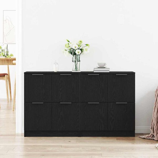 vidaXL Sideboard 2 pcs Schwarz Eichen-Optik 60 x 30 x 70 cm