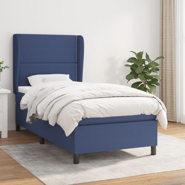 vidaXL Boxspringbett mit Matratze Blau 100x200 cm Stoff